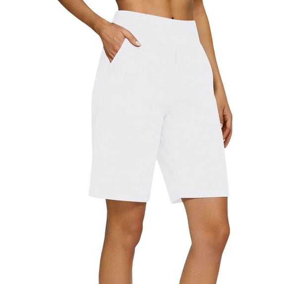 BUIGTTKLOP Shorts for Women with Pockets Pull on High Waist Knee Length Summer N Beach Vacation Casual Shorts