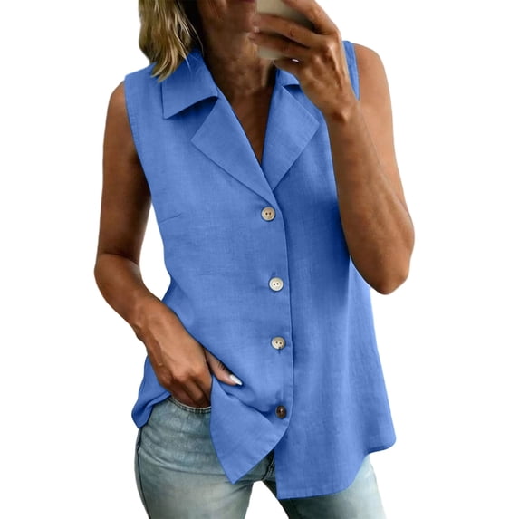 BUIGTTKLOP Sleeveless Cotton Linen Blazers for Women Summer Business Casual Vest Jackets Lightweight Button down Collared Waistcoat