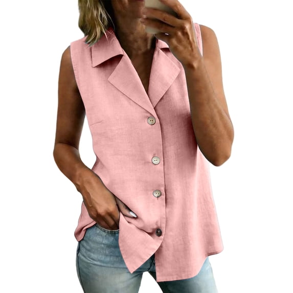 BUIGTTKLOP Sleeveless Cotton Linen Blazers for Women Summer Business Casual Vest Jackets Lightweight Button down Collared Waistcoat