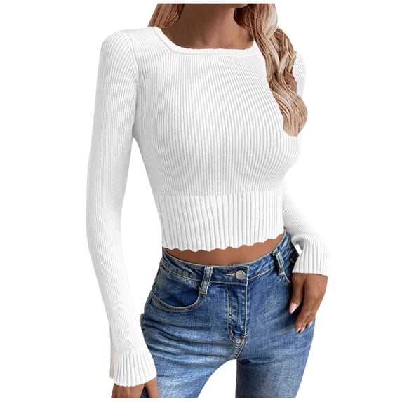 BUIGTTKLOP Square Neck Sweaters for Women Long Sleeve Ribbed Knit Stretchy Slim Fitted Basic Cropped Tees