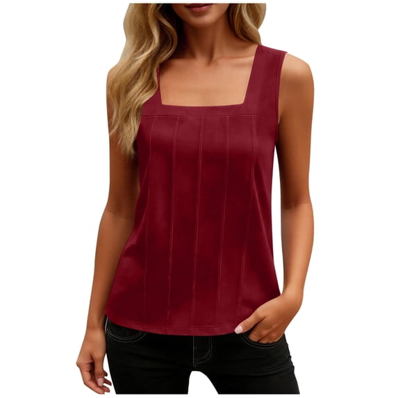 BUIGTTKLOP Square Neck Tank Tops for Women Casual Sleeveless Shirts Loose Fitted Summer Tanks