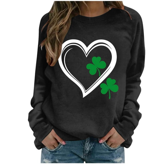 BUIGTTKLOP St. Patrick's Day Sweatshirts for Women Lightfleece Lined Graphic Print Long Sleeved Shirts Crewneck Pullover Tops