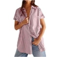 thumbnail image 1 of BUIGTTKLOP Women's Striped Button down Shirts Casual Short Sleeve V Neck Blouses Tops with Pockets, 1 of 5
