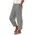 thumbnail image 1 of BUIGTTKLOP Striped Pants for Women Elastic High Waisted Cropped Pants Side Button Summer Vacation Capri Pants with Pockets, 1 of 8