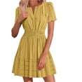 thumbnail image 1 of BUIGTTKLOP Summer Dress for Women Short Sleeve Short Dresses V Neck A Line Pleated Flowy Mini Dresses, 1 of 6