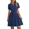thumbnail image 1 of BUIGTTKLOP Summer Dress for Women Short Sleeve Short Dresses V Neck A Line Pleated Flowy Mini Dresses, 1 of 6