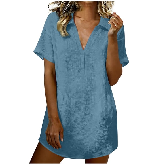 BUIGTTKLOP Summer Dresses for Women Short Sleeve V Neck Mini Dresses Loose Fitted Sundresses