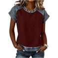 thumbnail image 1 of BUIGTTKLOP Summer Tops for Women Denim Patchwork Short Sleeve Shirts Crewneck T Shirts Trendy Clothes 2026, 1 of 6