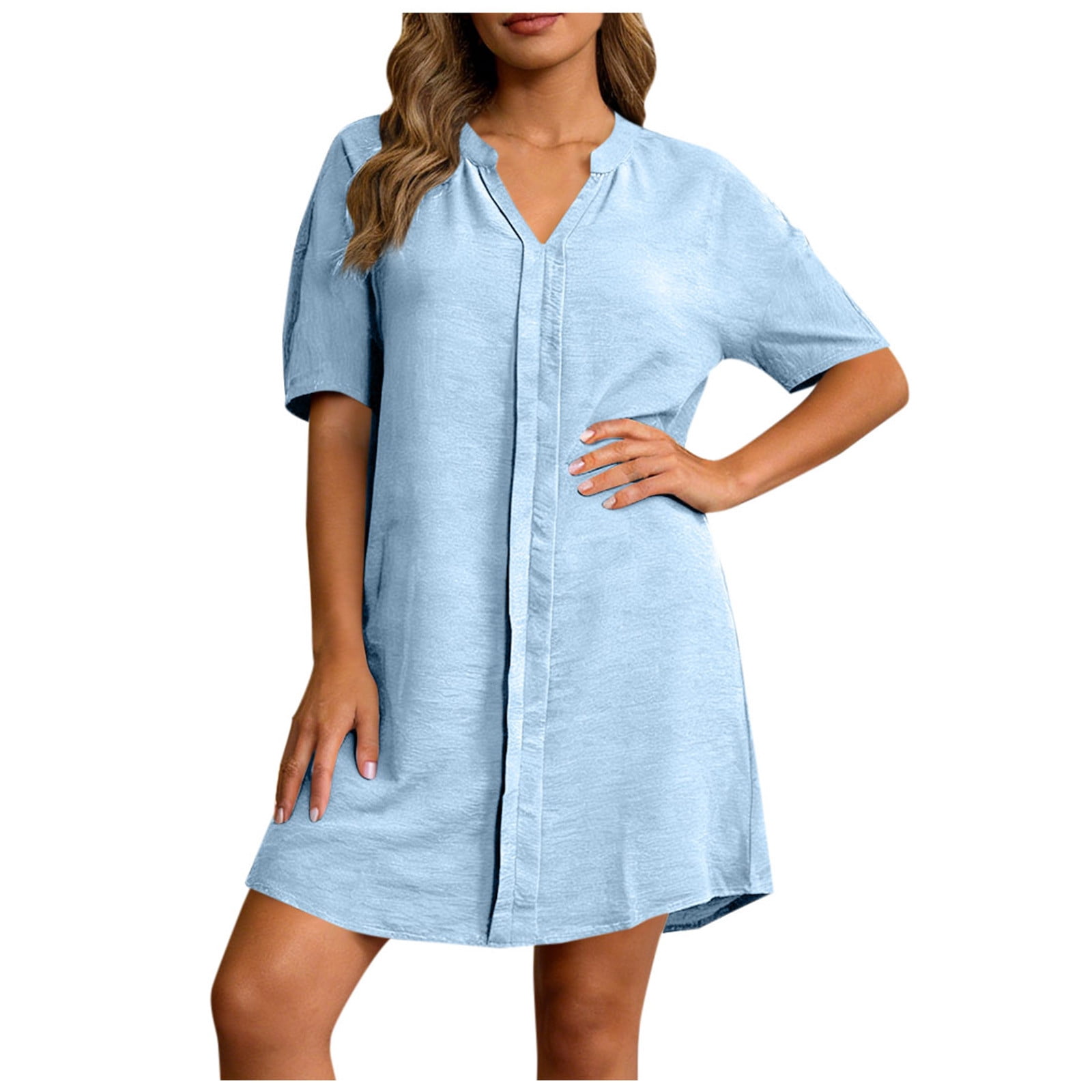 BUIGTTKLOP Summer Tshirt Dresses for Women 2026 V Neck Ruched Short ...