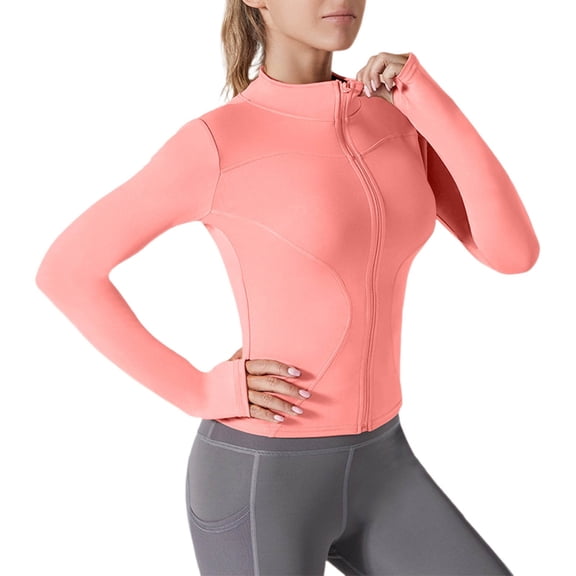 BUIGTTKLOP Sun Protection Jackets for Women Long Sleeve Lightweight Zip up Yoga Jacket Cropped Slim Fitted Athletic Tops with Thumb Hole