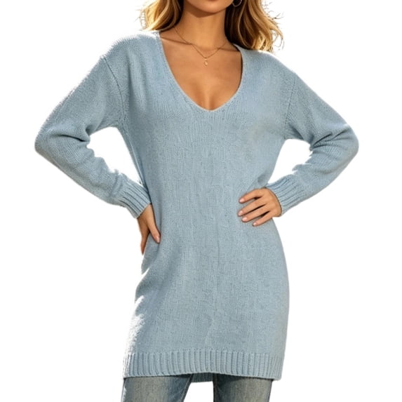 BUIGTTKLOP Sweaters for Women Fall Long Sleeve Knit Tops V Neck Pullover Tops Loose Fit Tunic Sweater