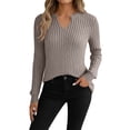 thumbnail image 1 of BUIGTTKLOP Sweaters for Women Long Sleeve Knit Tops Casual V Neck Slim Fitted Pullover Tops Knitwear, 1 of 6