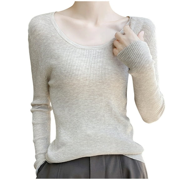 BUIGTTKLOP Sweaters for Women Long Sleeve Top Crewneck Pullover Knit Top Stretchy Slim Fitted Ribbed Blouses
