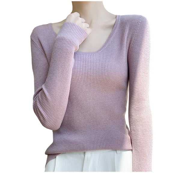 BUIGTTKLOP Sweaters for Women Long Sleeve Top Crewneck Pullover Knit Top Stretchy Slim Fitted Ribbed Blouses