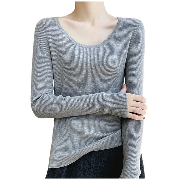 BUIGTTKLOP Sweaters for Women Long Sleeve Top Crewneck Pullover Knit Top Stretchy Slim Fitted Ribbed Blouses