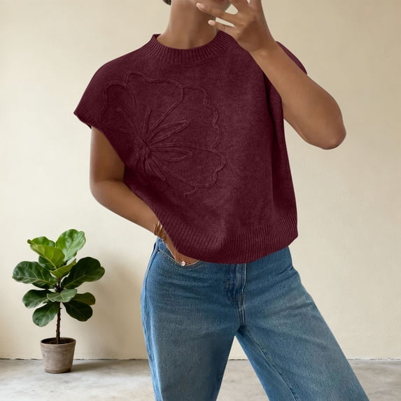 BUIGTTKLOP Sweaters for Women Short Sleeve Shirts Crewneck Pullover Knit Tops Loose Fitted Summer Tops 2026