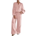 thumbnail image 1 of BUIGTTKLOP Sweatsuits Women 2 Piece Outfit Long Sleeve V Neck Sweatshirts Drawstring Wide Leg Pants Matching Lounge Sets, 1 of 6