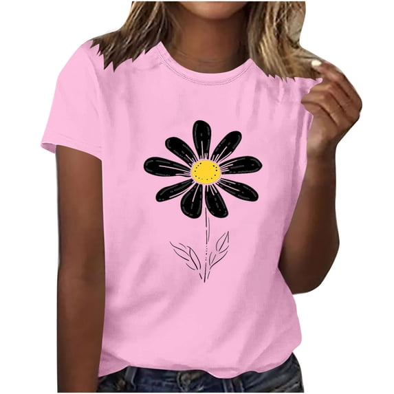 BUIGTTKLOP T-Shir for Women Short Sleeved Top Round Neck Tshirt Graphic Print Summer Tees 2026