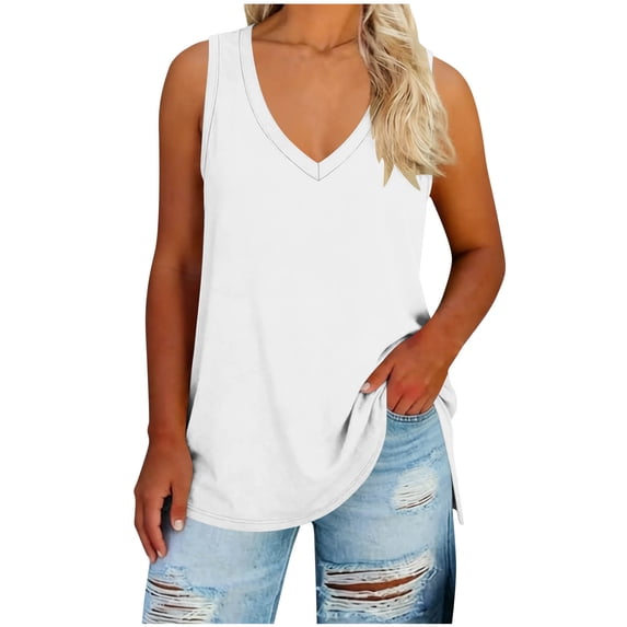 BUIGTTKLOP Tank Tops for Women Plus Size Sleeveless Top V Neck Loose Fitted Tunic Tops to Wear with Leggings