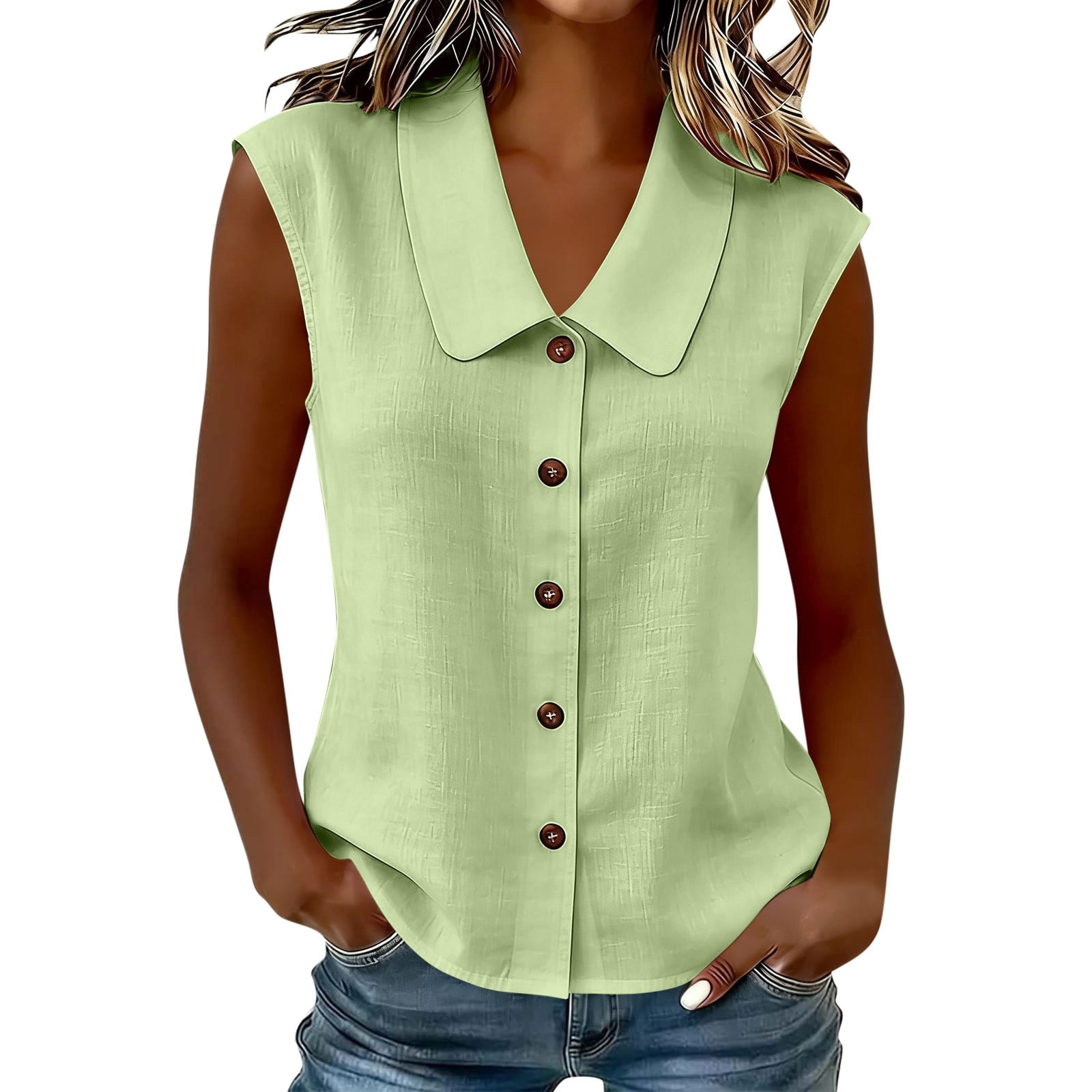 BUIGTTKLOP Tank Tops for Women Sleeveless Shirts Button down Collared ...