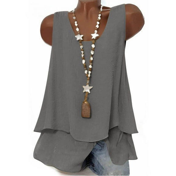 BUIGTTKLOP Tank Tops for Women Sleeveless Shirts Scoop Neck Loose Fitted Going out Tops Double Layered Tunic Tops