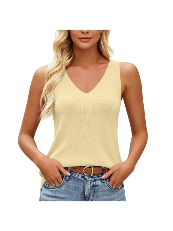 Tank Tops for Women Sleeveless Sweater Vest V Neck Ribbed Knit Basic Camisole 2026 Summer Clothes Spring Outfits