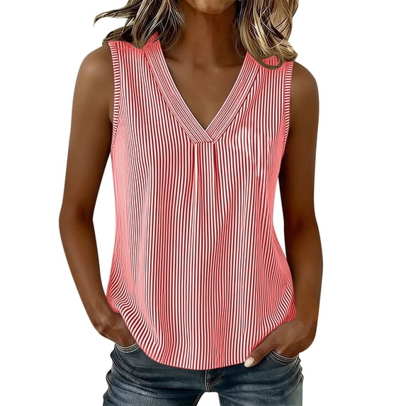 BUIGTTKLOP Tank Tops for Women Summer Sleeveless Shirts Striped Loose Fitted V Neck T-Shirt Tunic Top