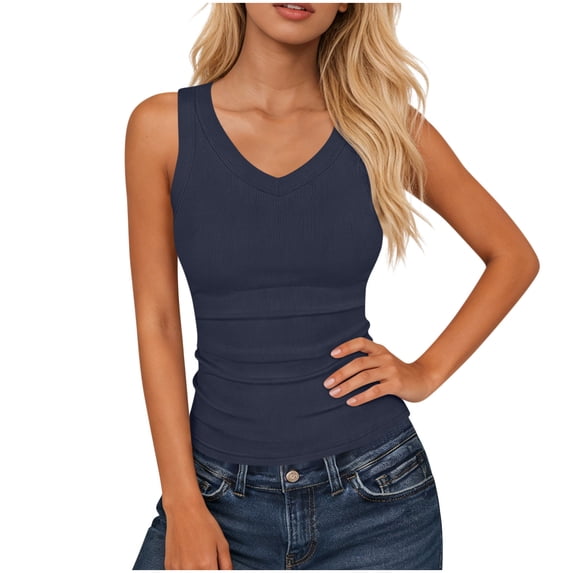 BUIGTTKLOP Tank Tops for Women V Neck Ribbed Knit Slim Fitted Sleeveless Basic Tee Tanks Casual Summer Clothes 2026
