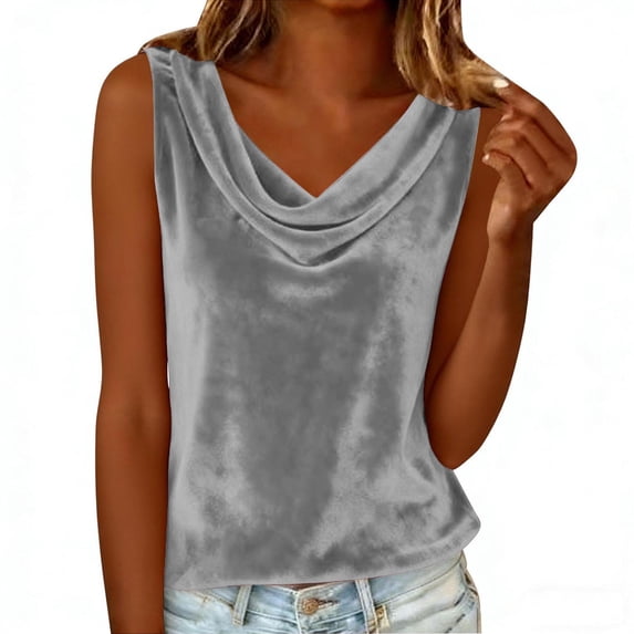 BUIGTTKLOP Velour Tank Tops for Women Cowl Neck Sleeveless Tops Dressy Casual Vintage Shirts