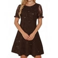 thumbnail image 1 of BUIGTTKLOP Wedding Guest Dresses for Women Mesh Puff Short Sleeve Mini Dresses Crewneck A Line Pleated Lace Cocktail Dresses, 1 of 6