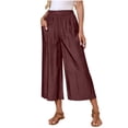 thumbnail image 1 of BUIGTTKLOP Wide Leg Capri Pants for Women High Waisted Casual Flowy Summer Beach Cropped Pants with Pockets, 1 of 6