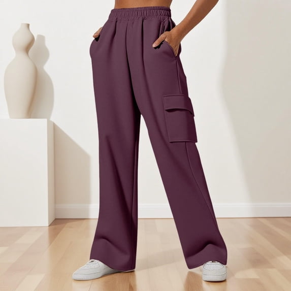 BUIGTTKLOP Wide Leg Cargo Sweatpants Women Drawstring High Waisted Baggy Sweat Pants Stretchy Pants with Pockets