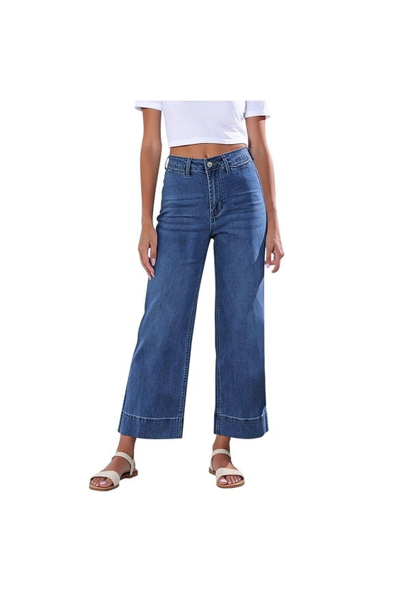Wide Leg Denim Pants for Women High Waisted Jean Pants Ankle Length Loose Fitted Summer Trousers with Pockets