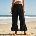 thumbnail image 1 of BUIGTTKLOP Wide Leg Pants for Women Drawstring Elastic High Waisted Ruffle Hem Palazzo Pants with Pockets, 1 of 6