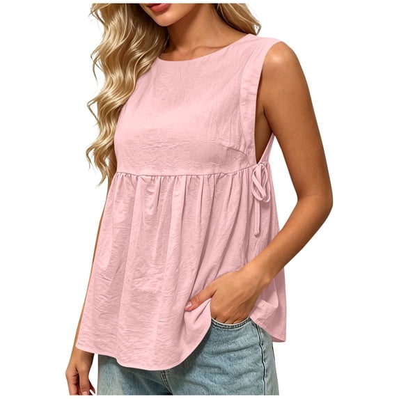 BUIGTTKLOP Women Babydoll Tank Top Sleeveless Cami Shirt Side Split Lace up Going out Tops Summer Clothes 2026