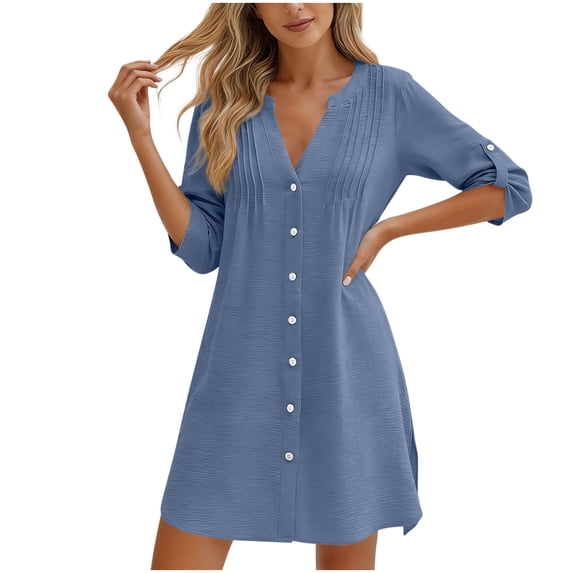 BUIGTTKLOP Women Beach Cover Ups V Neck Button Down Swimsuit Coverup Swimwear Bathing Suit Cover Up 2026