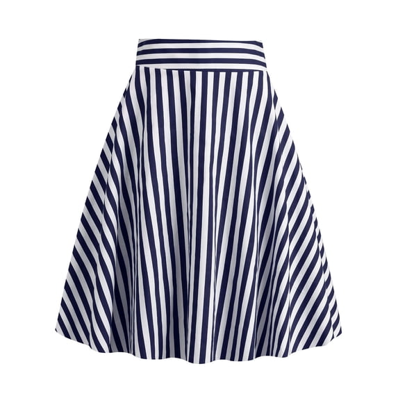 BUIGTTKLOP Women Casual Stripe Skirt Zipper High Waisted Long Flowy a Line Skirt with Pockets