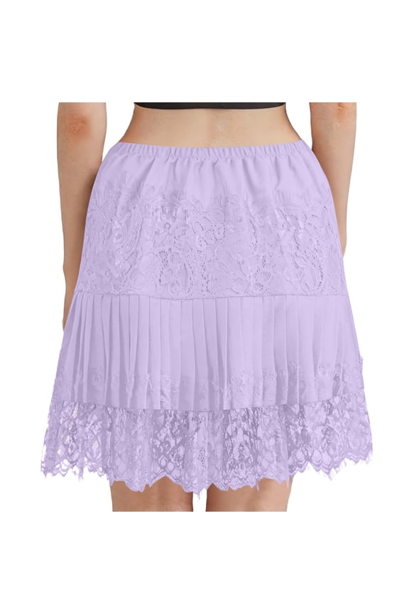 Women Lace Slip Skirt Low Rise Layered Pleated Ruffle Flowy Skirt Mesh Mini Underskirt