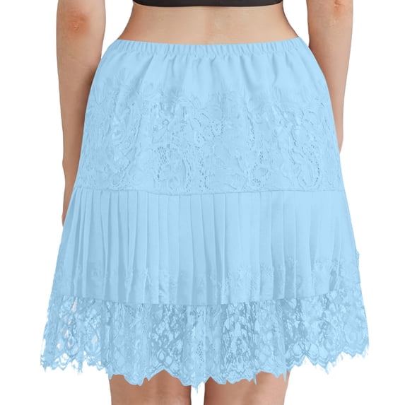 BUIGTTKLOP Women Lace Slip Skirt Low Rise Layered Pleated Ruffle Flowy Skirt Mesh Mini Underskirt