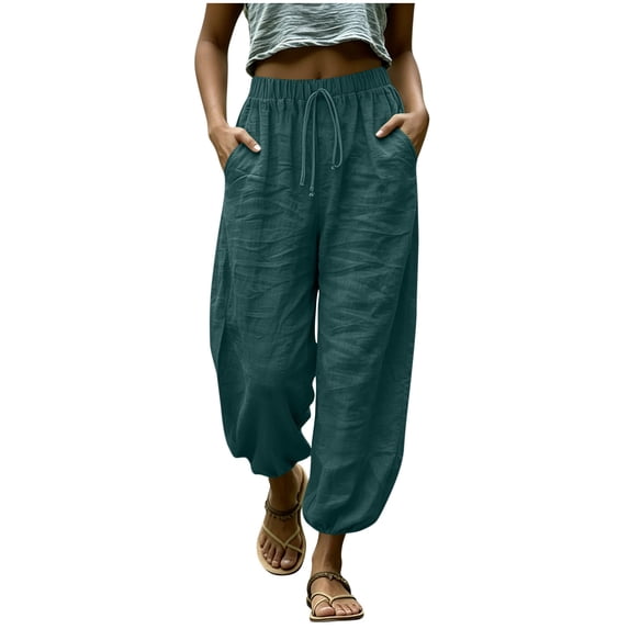 BUIGTTKLOP Women Wide Leg Pants Elastic Waist Baggy 3/4 Length Cropped Pants Loose Fitted Summer Capris