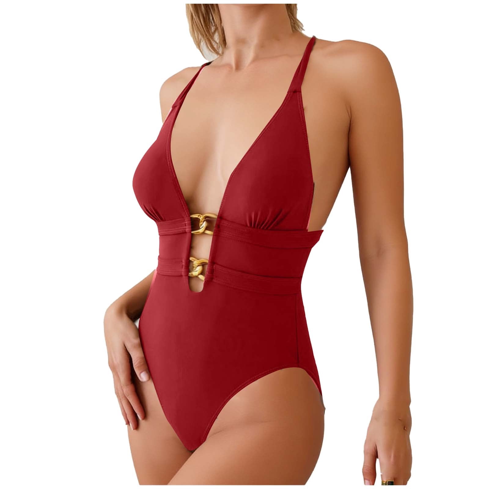 BUIGTTKLOP Women's 1 Piece Swimsuit with Built in Bra Deep V Neck