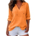 thumbnail image 1 of BUIGTTKLOP Women's Beach Cover up Hoodies Sweatshirt Long Sleeve V Neck Hooded Shirt Top with Pockets, 1 of 8