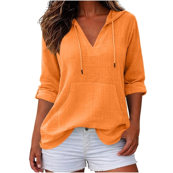 BUIGTTKLOP Women's Beach Cover up Hoodies Sweatshirt Long Sleeve V Neck Hooded Shirt Top with Pockets