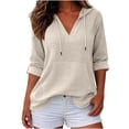 thumbnail image 1 of BUIGTTKLOP Women's Beach Cover up Hoodies Sweatshirt Long Sleeve V Neck Hooded Shirt Top with Pockets, 1 of 8