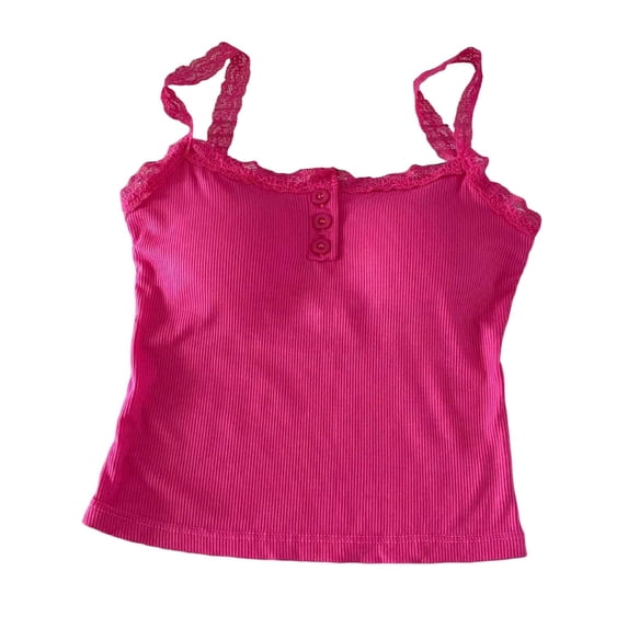 BUIGTTKLOP Women's Cami Crop Top Striped Lace Trim Tank Tops Button Front Spaghetti Strap Camisole Tops