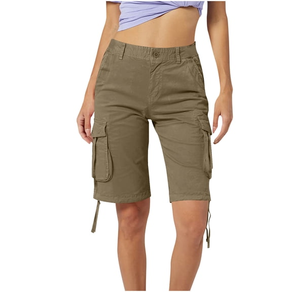 BUIGTTKLOP Women's Cargo Shorts Knee-Length Drawstring Shorts Stretchy Loose Fitted Outdoor Hiking Shorts with Multi-pockets