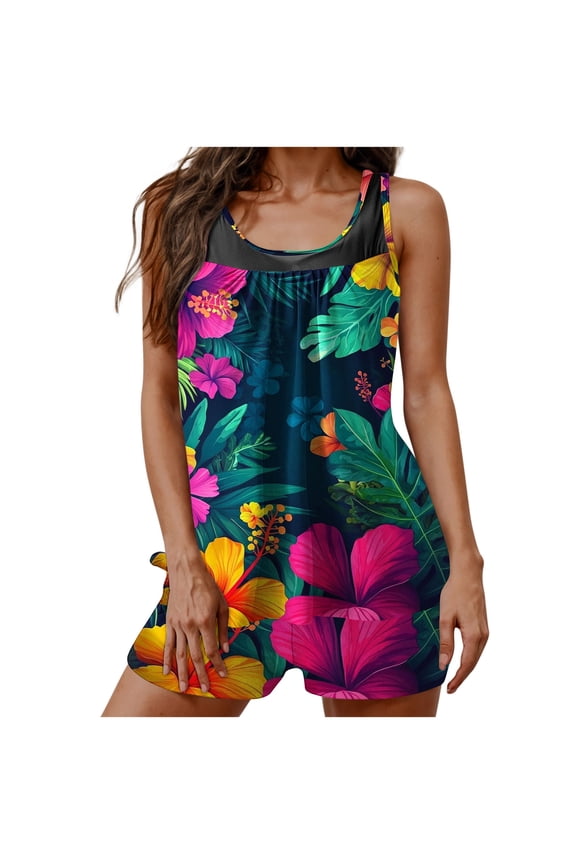 Women's Conservative Swimsuit Printed Plus Boyshort Two-piece Split Swimsuit Suit