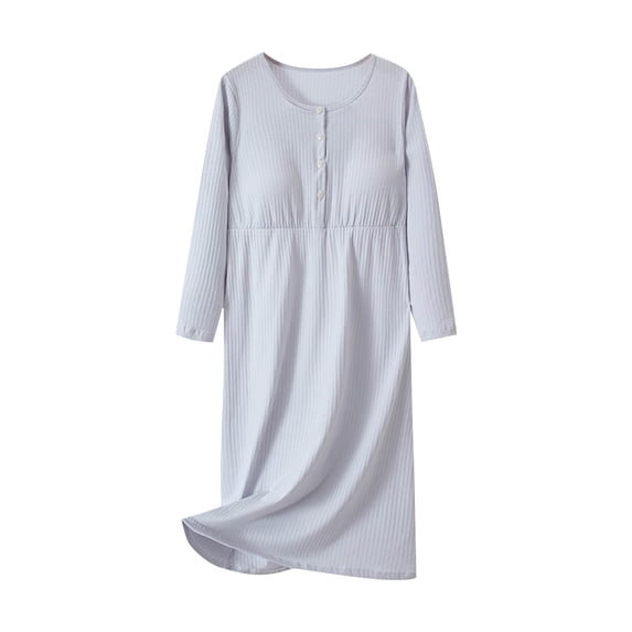BUIGTTKLOP Women's Cotton Nightgown with Built in Bra Long Sleeve Soft Night Gown Full Length Loose Nightshirts