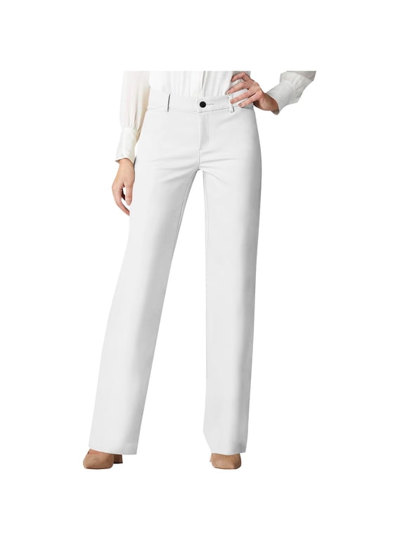 Women's Dress Pants Elastic High Waist Straight Leg Office Slacks Pull on Business Casual Trousers Work Pants