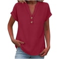 thumbnail image 1 of BUIGTTKLOP Womens Cotton Linen Tops Short Sleeve Shirts Casual V Neck T Shirts Solid Color Summer Beach Tops Trendy Clothes 2026, 1 of 5